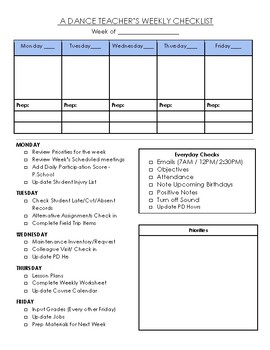 Preview of Dance Teacher Checklist