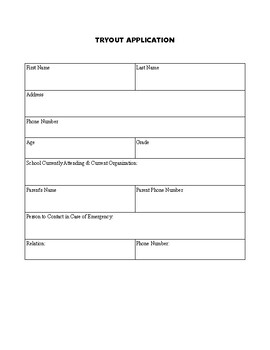 Preview of Dance Team Directing-Tryout Application (Simple)