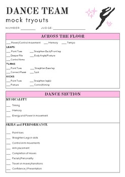 Preview of Dance Tryout Critique Sheet