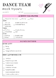 Dance Tryout Critique Sheet