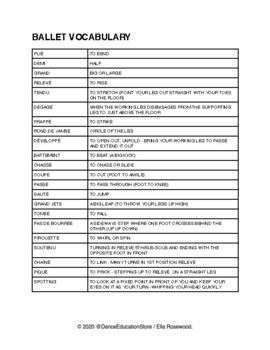 Preview of Dance Vocabulary Sheets: Ballet, Modern, Jazz