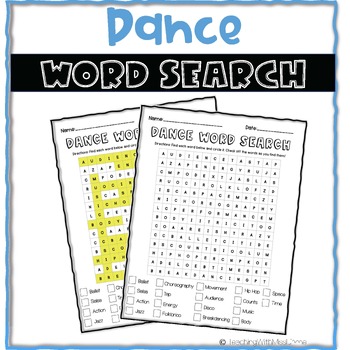 Preview of Dance Word Search Activity and Game FREEBIE