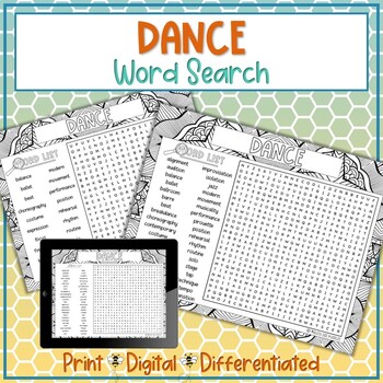 Preview of Dance Word Search Puzzle Activity