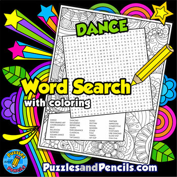 Preview of Dance Word Search Puzzle Activity with Coloring | Dancing Wordsearch