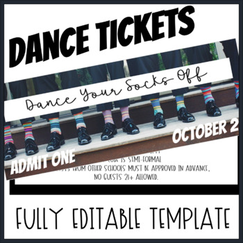 Preview of Dance Your Socks Off Dance Ticket Template (Down Syndrome Awareness)