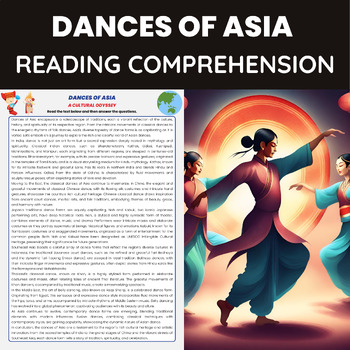 Preview of Dances of Asia Reading Comprehension Passage  for World Dance | Asian Folk Dance