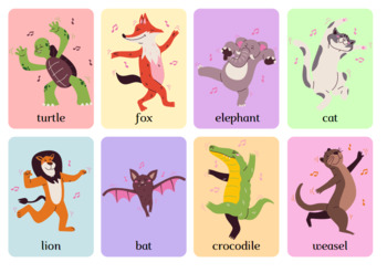 Preview of Dancing Animals Flashcards with Music Notes {Movement Cards} {Physical Exercise}
