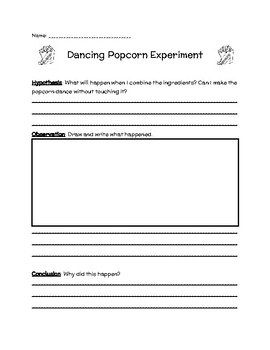 Preview of Dancing Popcorn Experiment Recording Sheet (Editable)