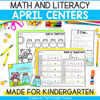 Preview of April Literacy Centers and Math Centers for Kindergarten