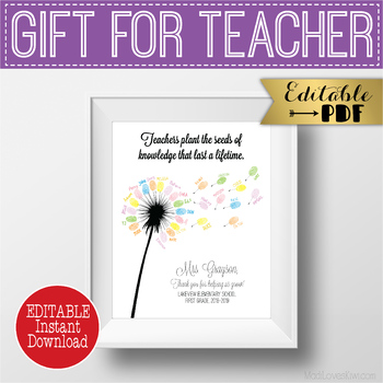 Preview of Dandelion Fingerprint - End of Year Teacher Thank You Gift, Appreciation Gift