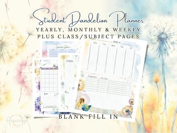 Preview of Dandelion Student Day Planner Calendar Subject Tracker Notes Printable Pages