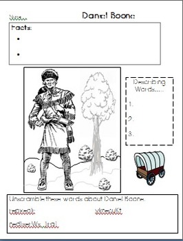 Download Daniel Boone Graphic Organizer and coloring page by Lisa Tyrrell