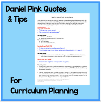 Preview of Daniel Pink Quotes & Tips for Curriculum Planning