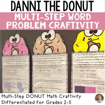 Preview of Donut Themed Multi-Step Word Problem Math Craft Activity | Grades 2 - 5