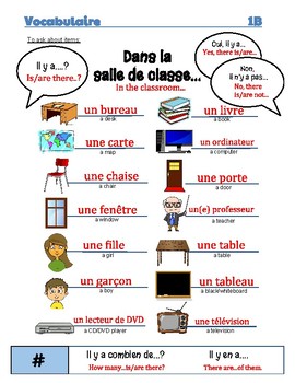 Dans la salle de classe Vocabulary Organizer (Bien Dit! 1 Chapter 1)