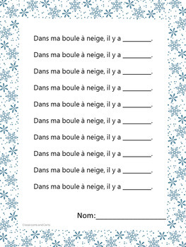 Dans Ma Boule A Neige Core French French Immersion Winter Hiver Activity
