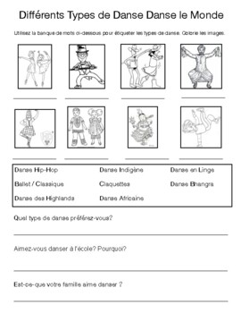 Preview of La Danse - French Dance Worksheets (Primary/Junior)