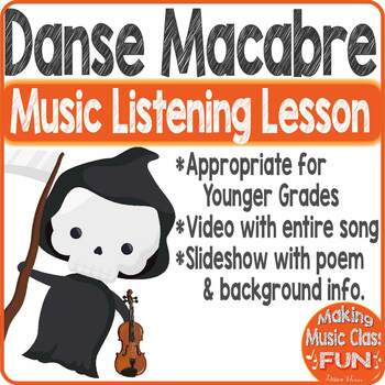 Preview of Danse Macabre Music Listening Lesson Powerpoint Video for Music Class Halloween