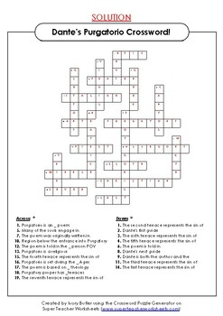 Dante s Purgatorio Crossword Puzzle by Ivory Butler TPT