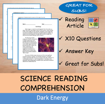 Preview of Dark Energy Reading Passage and x 10 Questions (EDITABLE)
