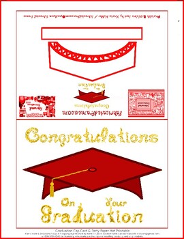 Preview of Dark Red Graduation Cap Party Hat Card Printable Gold Congratulations Graduation