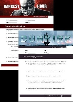 Preview of Darkest Hour - Dunkirk (2017) DOUBLE FEATURE! - Movie Guide Bundle - Worksheets