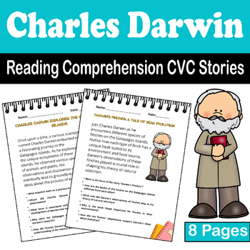 Preview of Darwin Day Delight: Charles Darwin Reading Comprehension CVC Stories for K-2