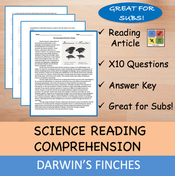 Preview of Darwin's Finches Reading Passage and x 10 Questions (EDITABLE)