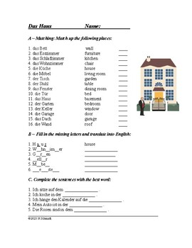 Preview of Das Haus: German Worksheet on House/Home Vocabulary