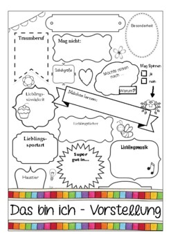 Preview of Das bin ich - Vorstellung,Back to school, worksheet, German, all about me