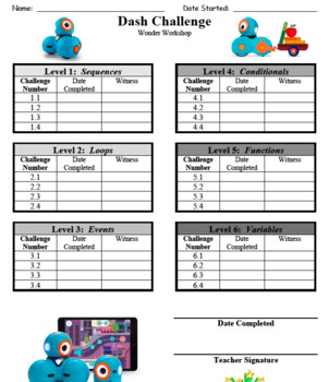 Preview of Dash Robot Challenge Cards Recording Sheet