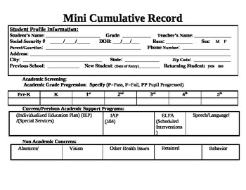 Preview of Data Analysis For Reading Interventions:  Mini Cumulative Record