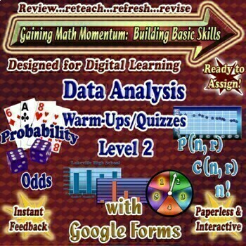 Preview of Data Analysis GOOGLE FORMS Math Warm-Ups/Quizzes Bell Ringers Level 2