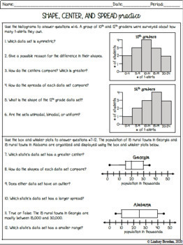 Data Analysis: Shape, Center, and Spread Notes and Worksheets | TpT