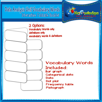 Preview of Data Analysis Unit Vocabulary Words Interactive Foldable for 3rd Grade