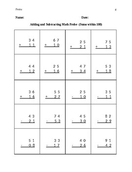 Data Collection - Double Digit Addition and Subtraction within 100