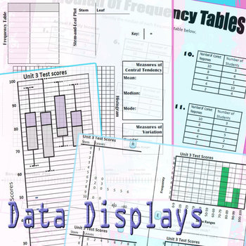 Preview of Data Displays Combo: Box-and-whisker plots, histograms, stem-and-leaf plots