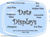 Data Displays:  Line Plots, Histograms, Box and Whisker Plots, Frequency Tables