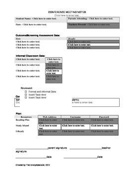 Preview of Data-Driven Parent Teacher Conference Form