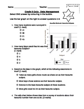 Preview of Data Management Unit Test/Quiz - Grade 5 - 6