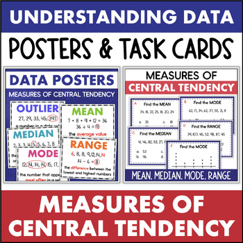 Preview of Data Measures of Central Tendency Posters & Task Cards Mean Median Mode Range