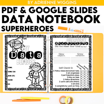 Preview of Superhero Theme Data Notebook (PDF & Google Classroom) Distance Learning