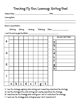 Data Notebook Student Writing Goal Tracking Sheet by 