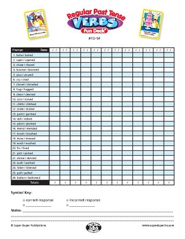 Preview of Data Sheet for Super Duper Regular Past Tense Verbs Fun Deck