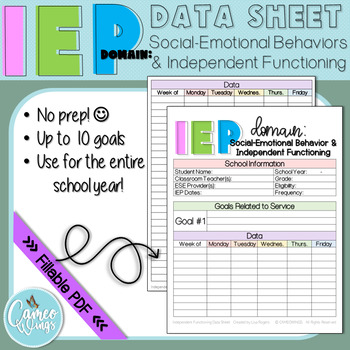 Preview of Data Sheet for Social-Emotional Beh. and Independent Fx. goals for IEPs