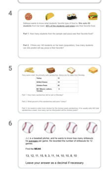 Preview of Data Task Cards Food & Extracurricular Themed Walk Around w/ Response Sheet
