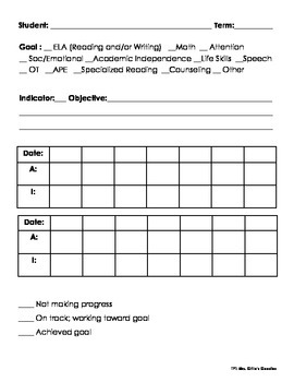 Preview of Data Tracking Form - Special Education Goals and Objectives