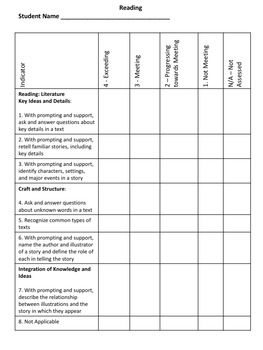 Data Tracking Sheets for Kindergarten ELA Common Core State Standards