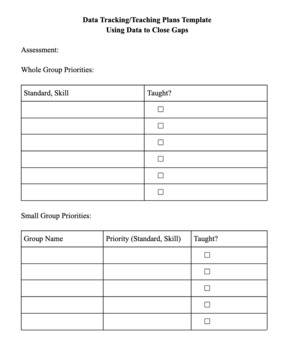 Preview of Data Tracking/Teaching Plans Template: Whole Group and Small Group Planning
