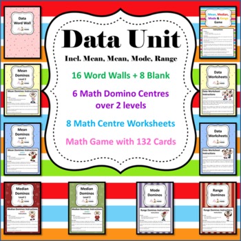 Preview of Data Unit - 6 Math Center/Literacy/ 8 Worksheets, Game & Wordwall